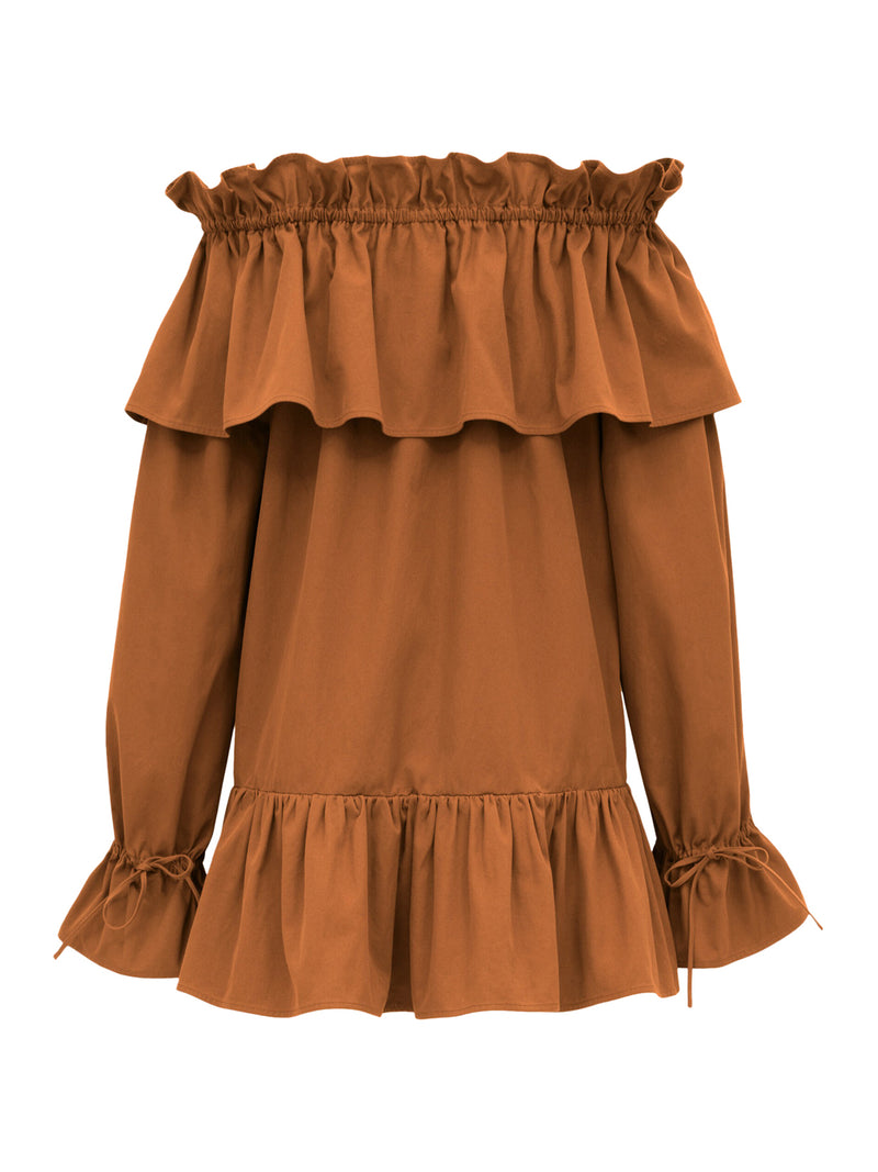 COTTON TWILL RUFFLED DRESS