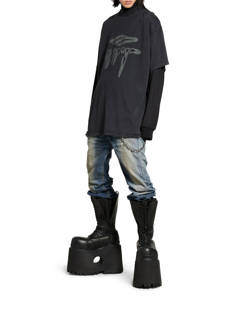 3B LIQUEFIED OVERSIZE MEN`S T-SHIRT IN BLACK/GREY