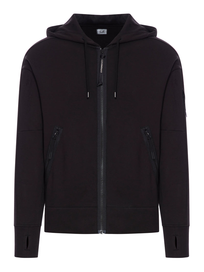 DIAGONAL RAISED FLEECE FULL ZIP HOODED SWEATSHIRT