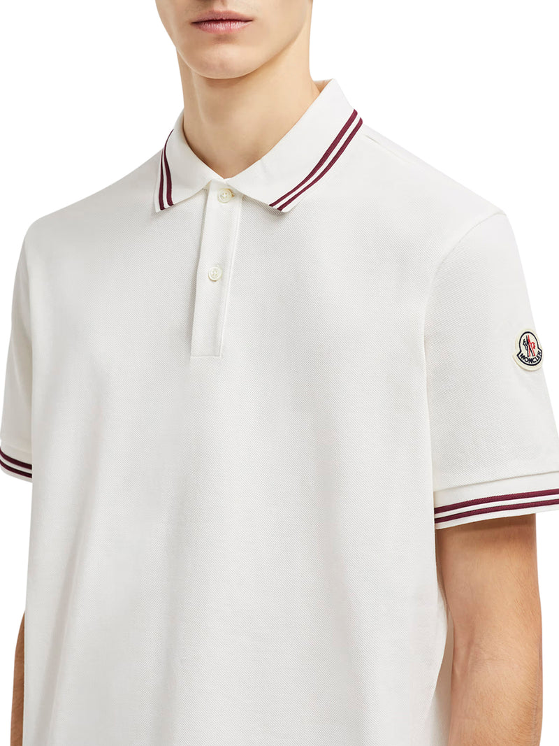 STRIPED TRIM COTTON PIQUET POLO SHIRT