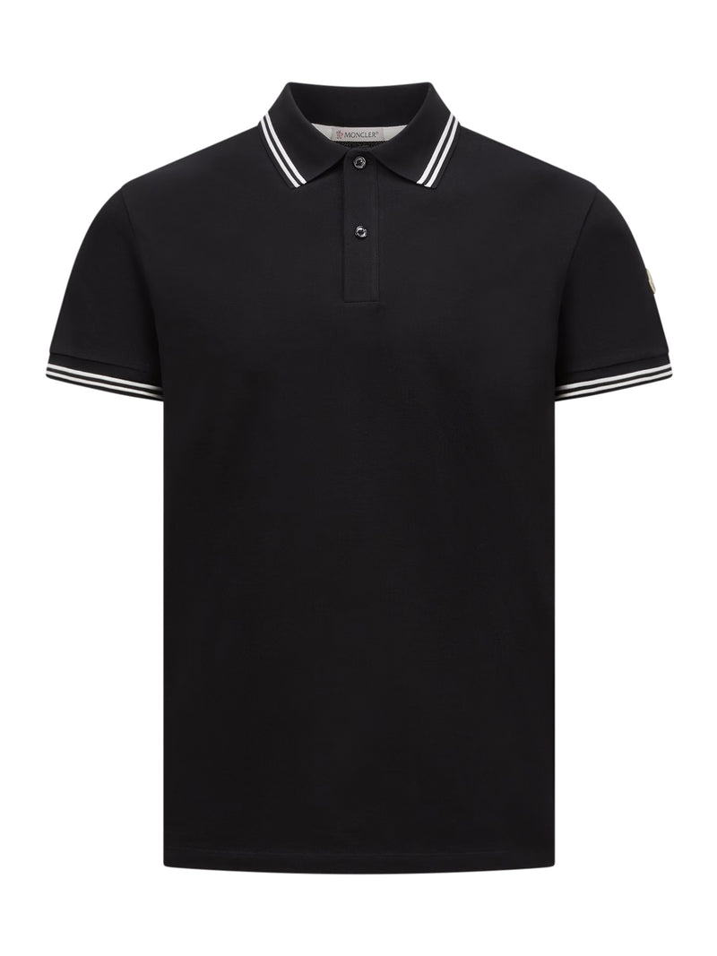 STRIPED TRIM COTTON PIQUET POLO SHIRT