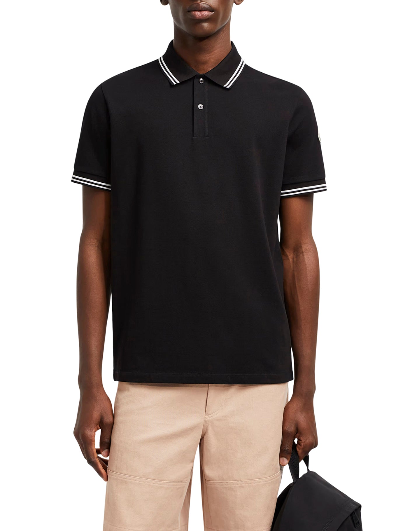 STRIPED TRIM COTTON PIQUET POLO SHIRT