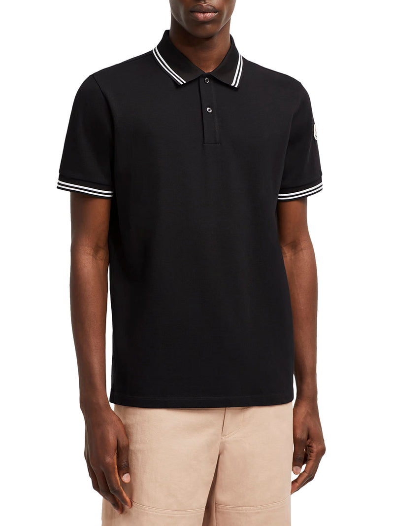 STRIPED TRIM COTTON PIQUET POLO SHIRT