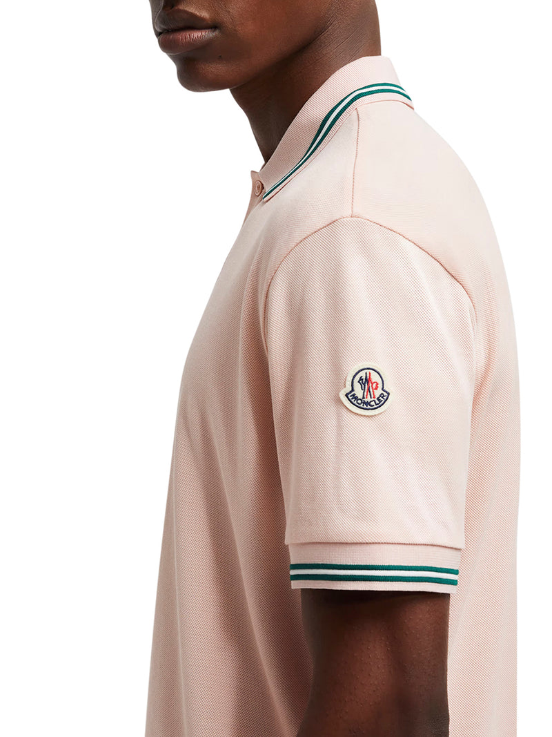 STRIPED TRIM COTTON PIQUET POLO SHIRT