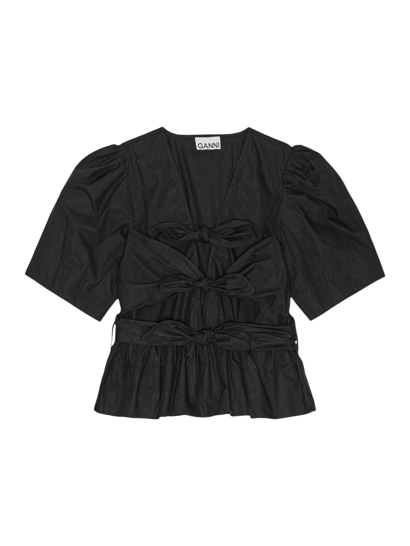 BLACK STRETCH COTTON TIE STRAP BLOUSE