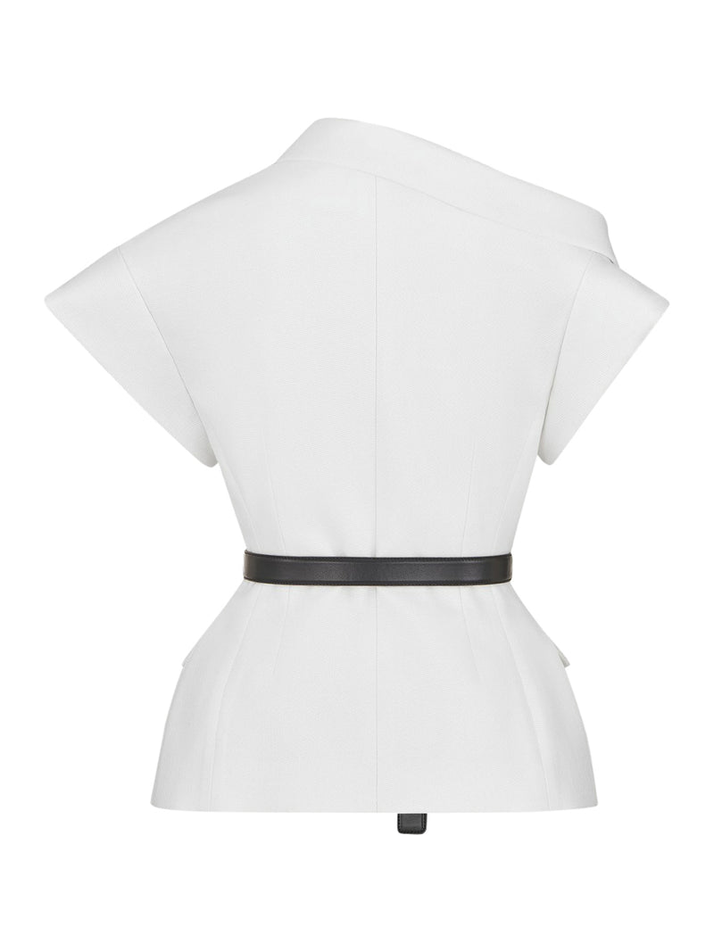 Asymmetrical short-sleeved jacket with belt
