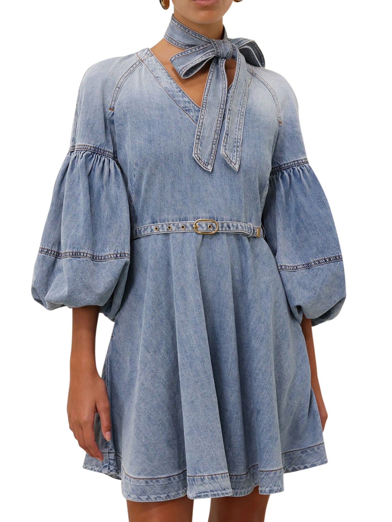 MINI DENIM DRESS WITH NECK TIES