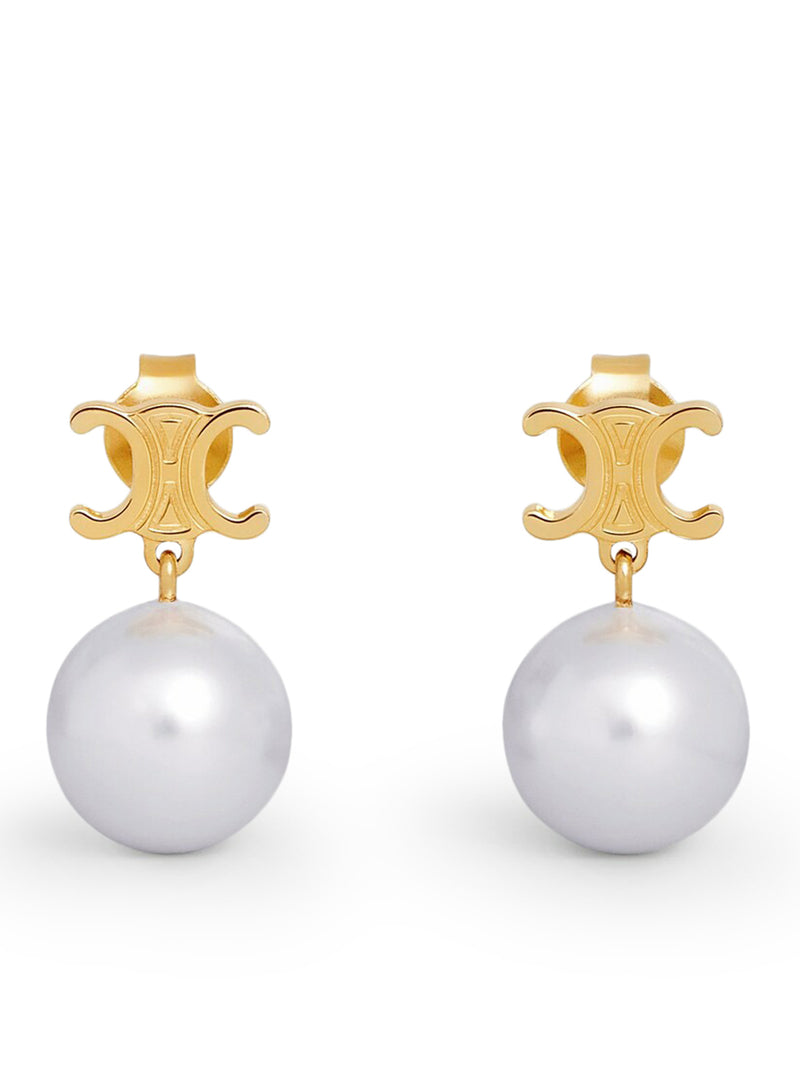 LES PERLES CELINE EARRINGS IN BRASS WITH GOLD FINISH AND GLASS PEARLS