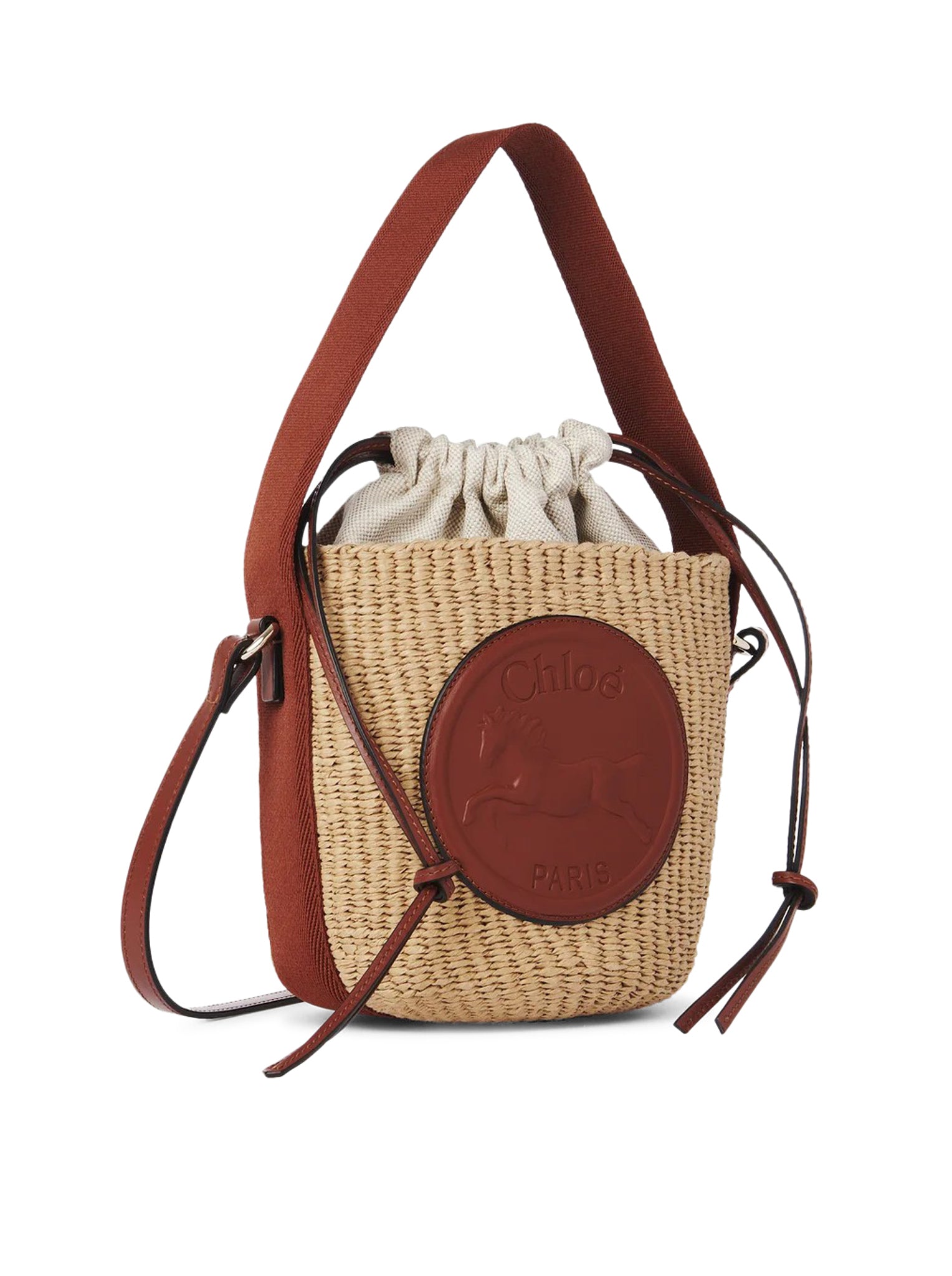 HORSE MEDAL SMALL BASKET BAG IN NATURAL FIBERS