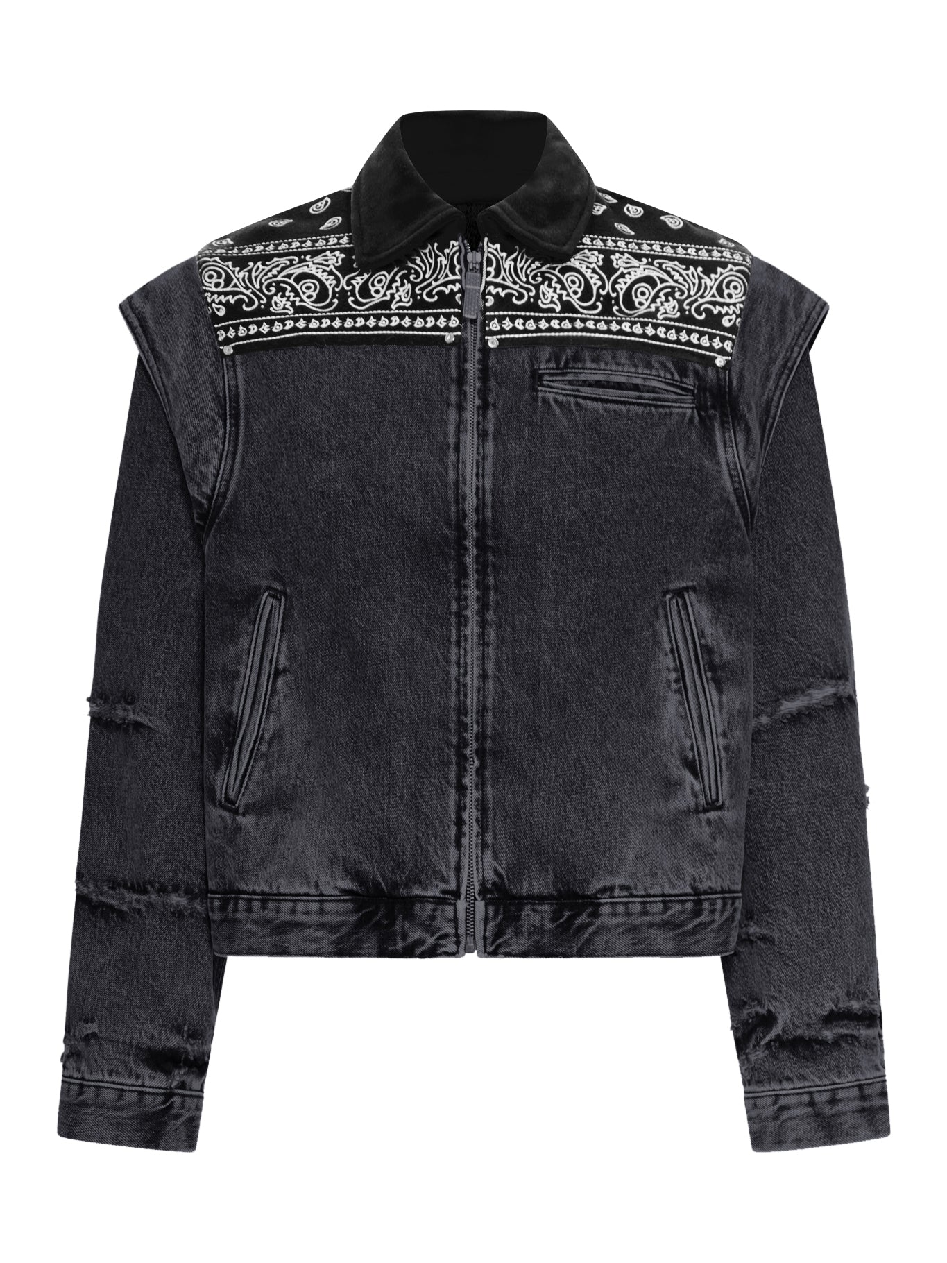 DENIM CAPE JACKET WITH BANDANA EFFECT