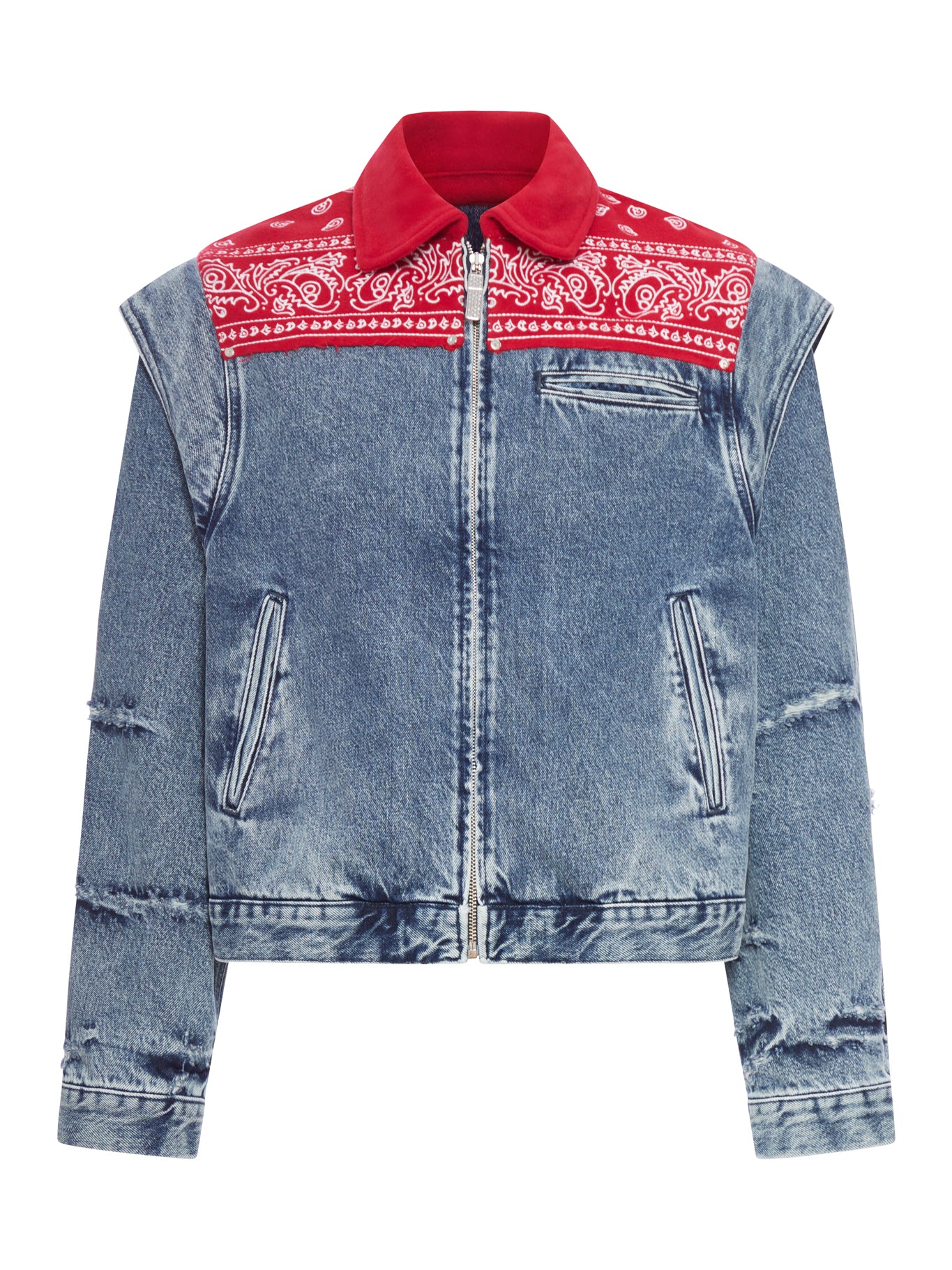 DENIM CAPE JACKET WITH BANDANA EFFECT