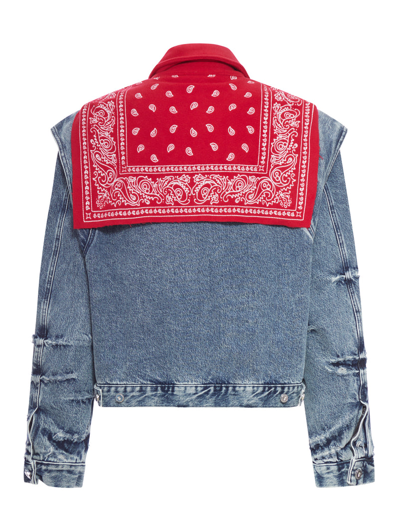 DENIM CAPE JACKET WITH BANDANA EFFECT