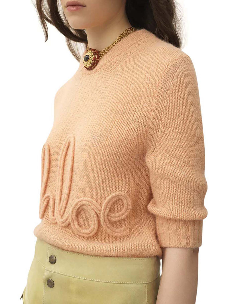 ALPACA WOOL AND SILK KNIT SWEATER WITH LOGO