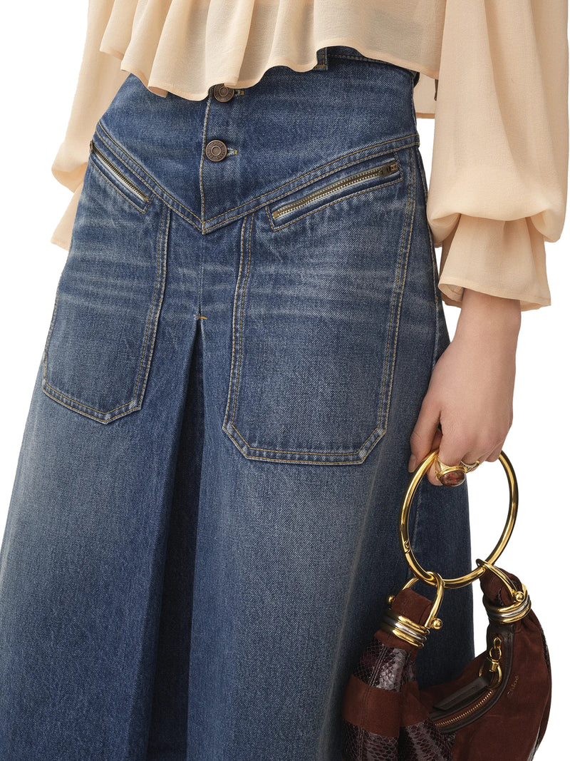 FADED DENIM MIDI SKIRT