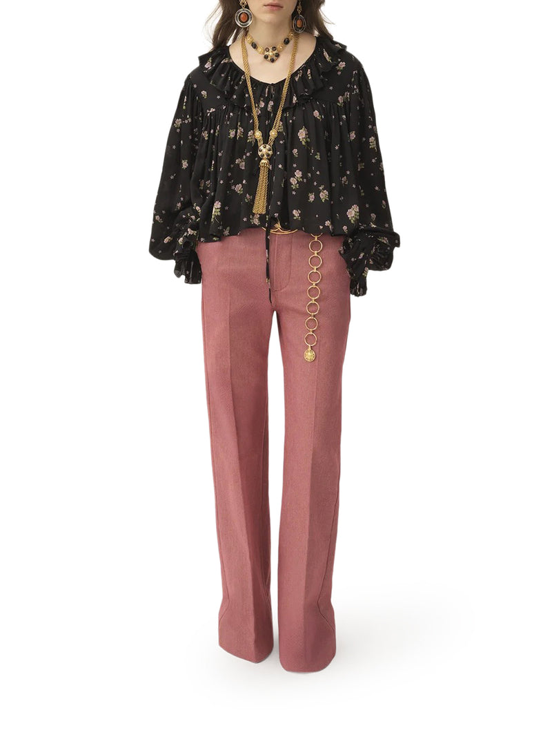 MAXI TOP WITH RUFFLES IN SILK CHARMEUSE