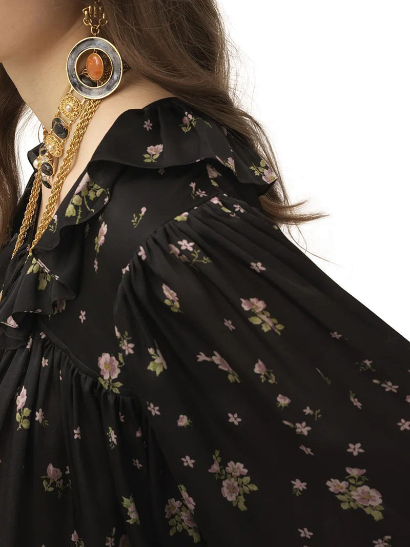 MAXI TOP WITH RUFFLES IN SILK CHARMEUSE