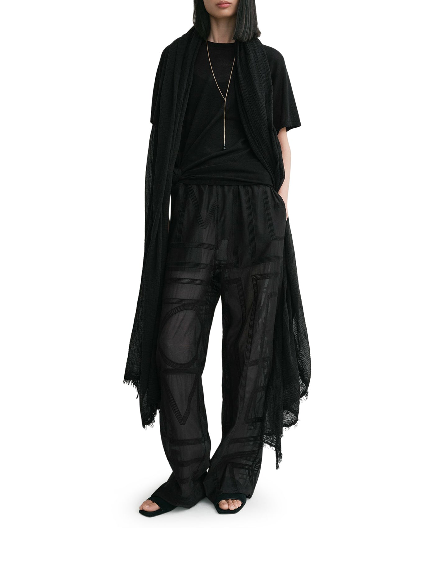 SEMI-TRANSPARENT SILK TROUSERS WITH MONOGRAM