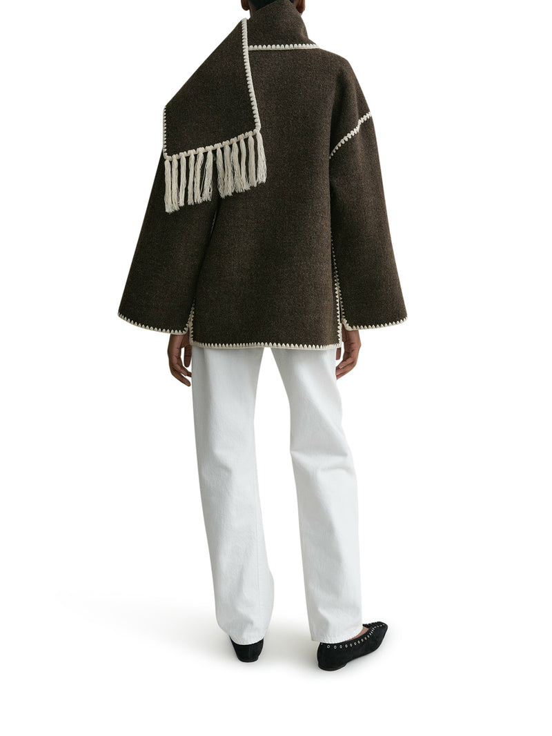 EMBROIDERED SCARF JACKET CHOCOLATE MELANGE