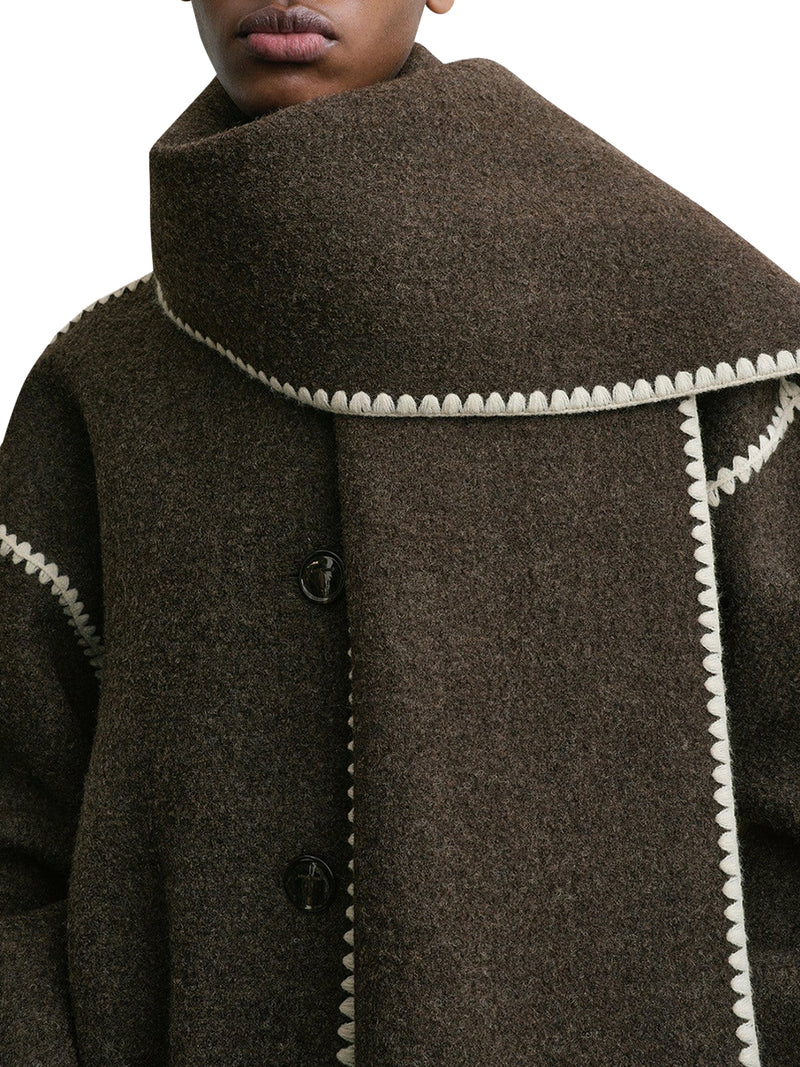 EMBROIDERED SCARF JACKET CHOCOLATE MELANGE