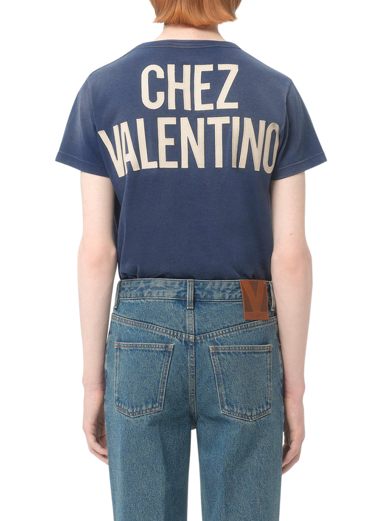 COTTON T-SHIRT WITH PRINT AND PATCH CHEZ VALENTINO