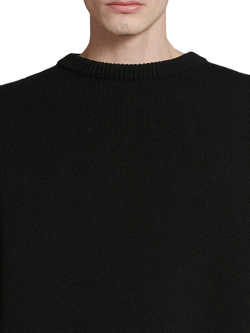 BLACK DOUBLE-FACE WOOL KNIT SWEATER