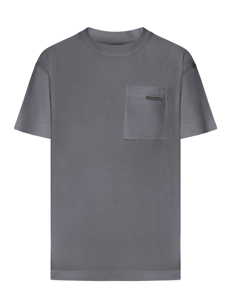 COTTON T-SHIRT WITH POCKET AND JEWELRY APPLICATION