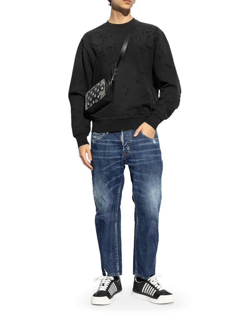 CREW NECK SWEATSHIRT WITH DESTROYED EFFECT