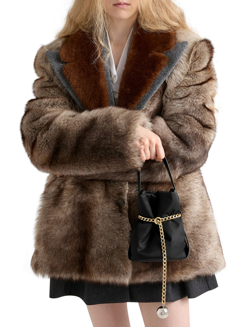 PETIT SAC NOIR MINI BUCKET BAG IN RE-NYLON AND NAPPA