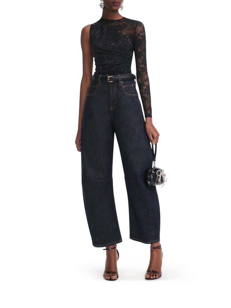 TOP WITH RHINESTONE AND LACE SLEEVES