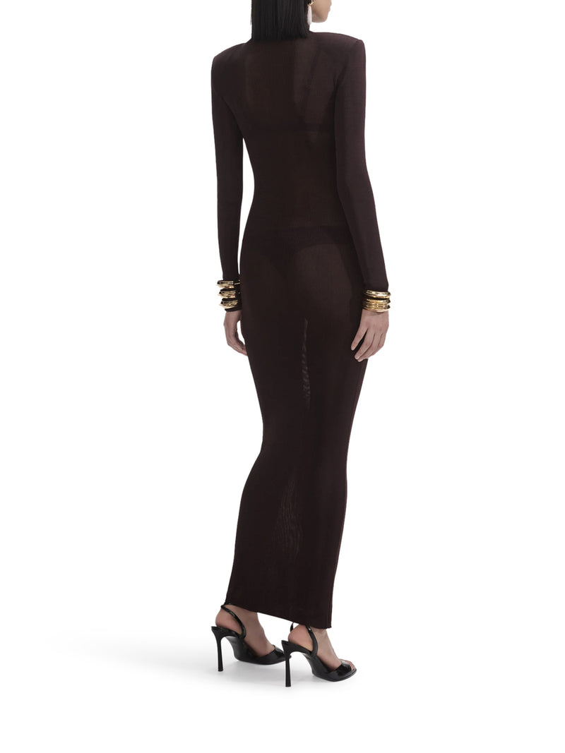 BROWN VISCOSE KNIT MAXI DRESS