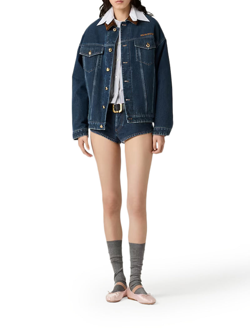FLOCKED DENIM AND VELVET BLOUSON