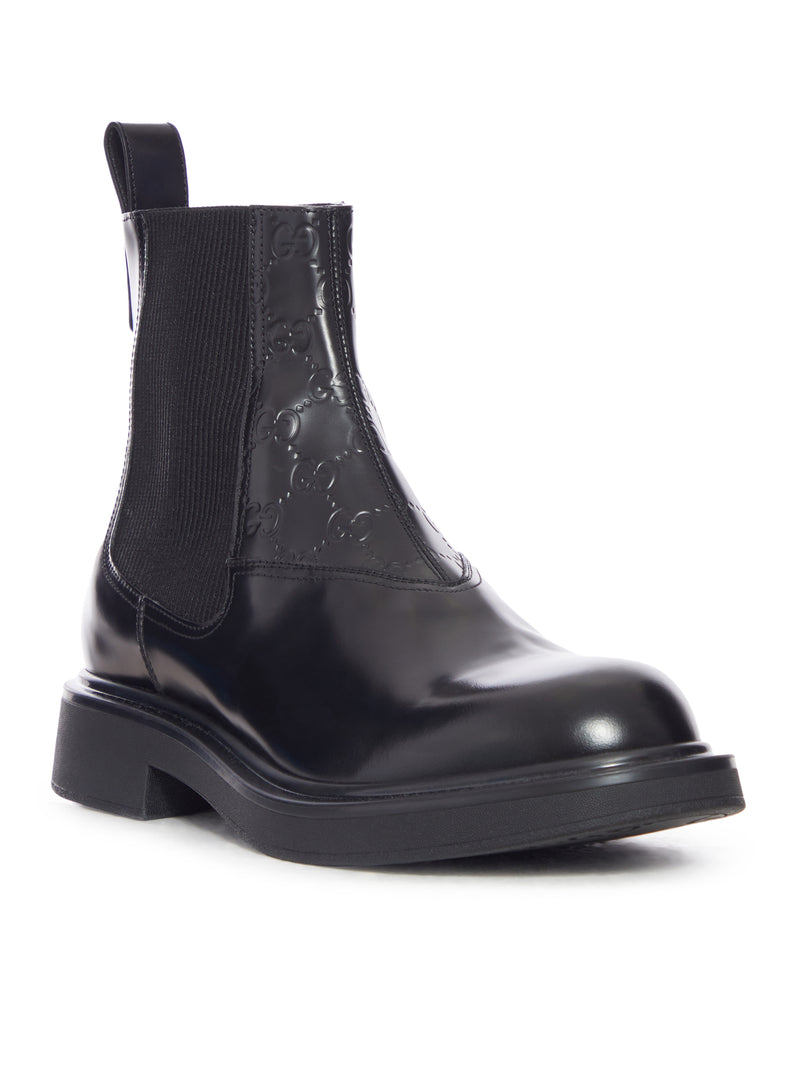 LEATHER ANKLE BOOT WITH SINGLE "GG" GRAIN