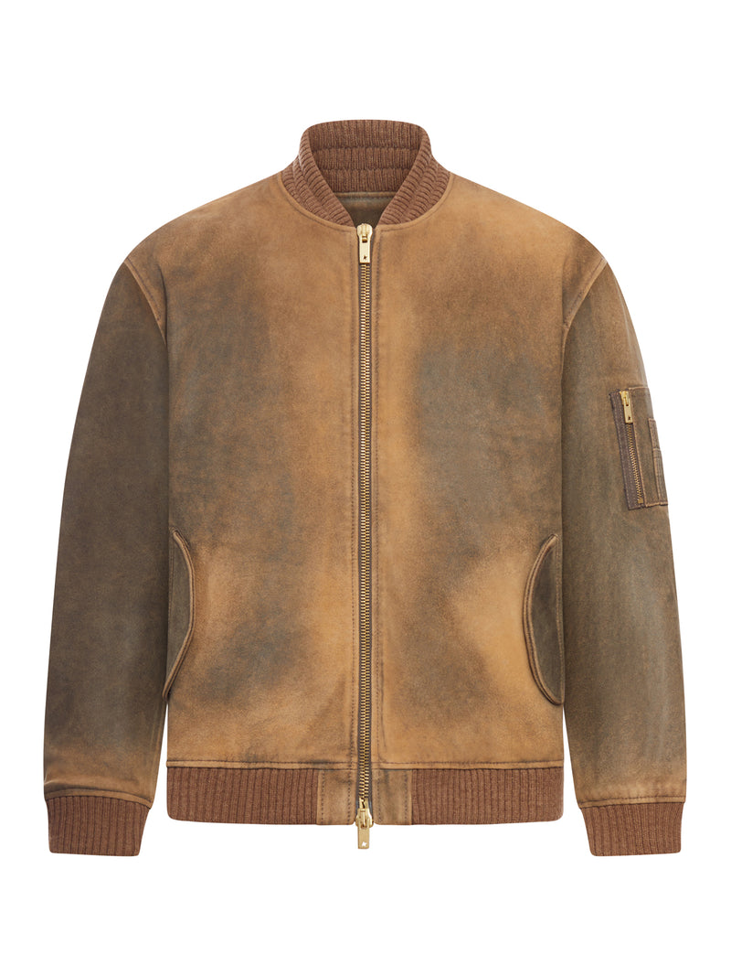 BROWN LEATHER JACKET WITH LIVED-IN EFFECT
