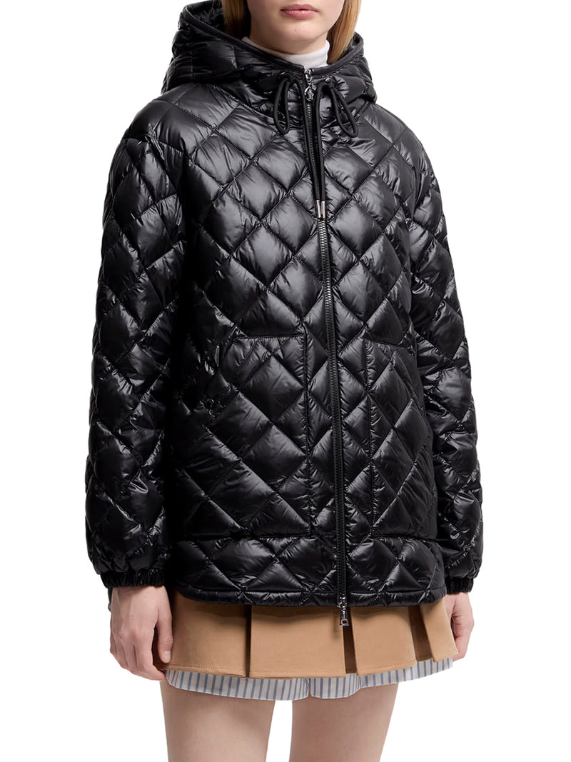 SHORT DOWN JACKET WITH HOOD AND DIAMOND QUILTING