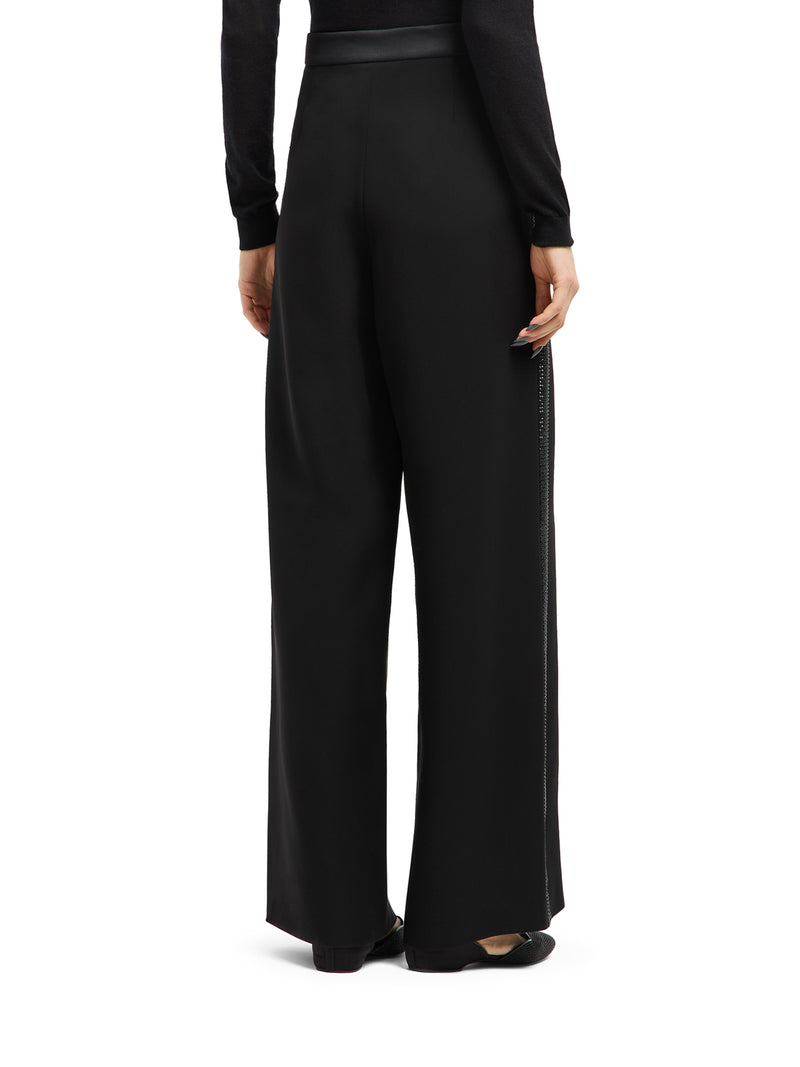 WIDE SILK TROUSERS WITH RHINESTONE DETAIL
