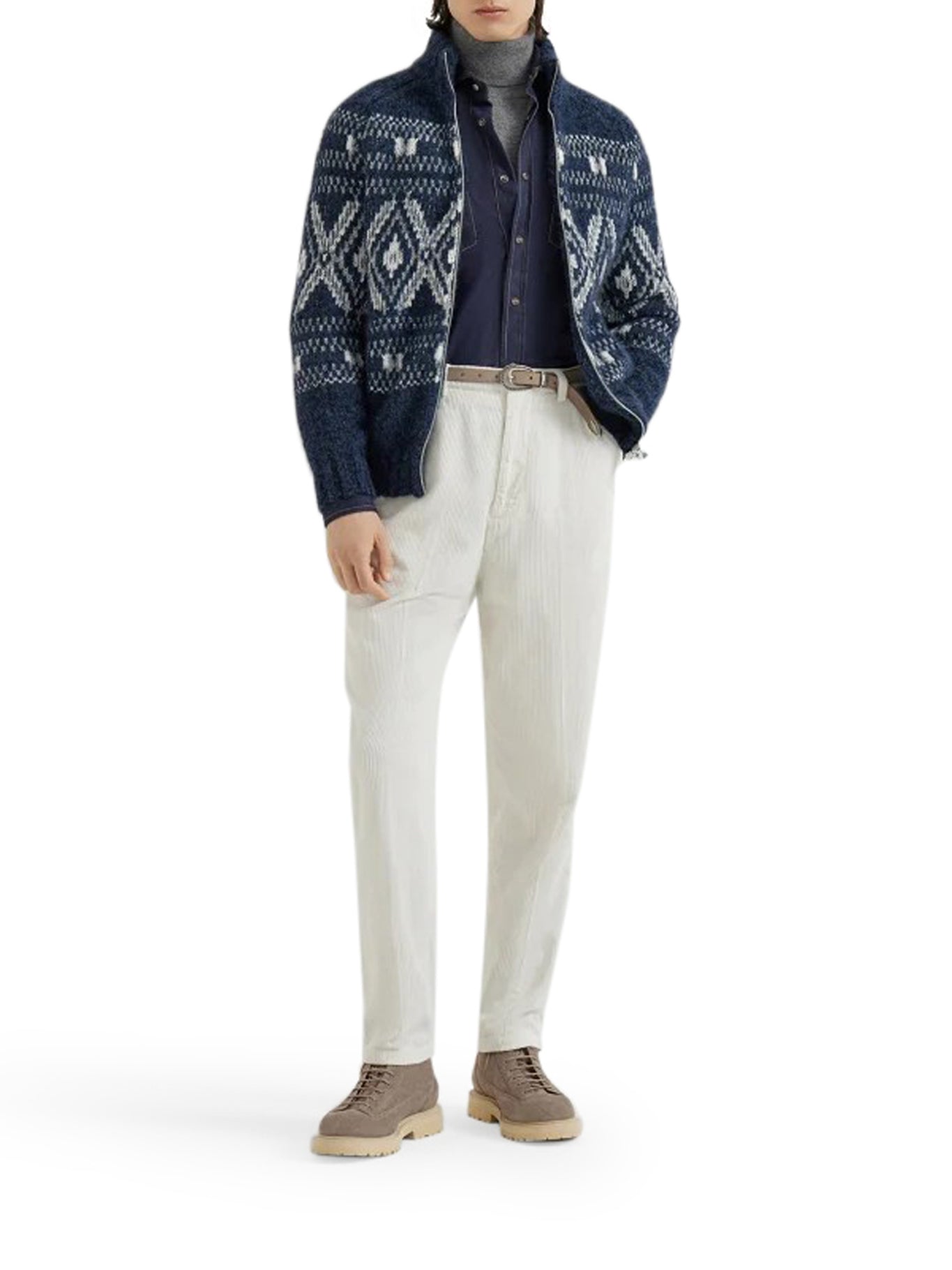 GEOMETRIC JACQUARD CARDIGAN IN WOOL AND CASHMERE