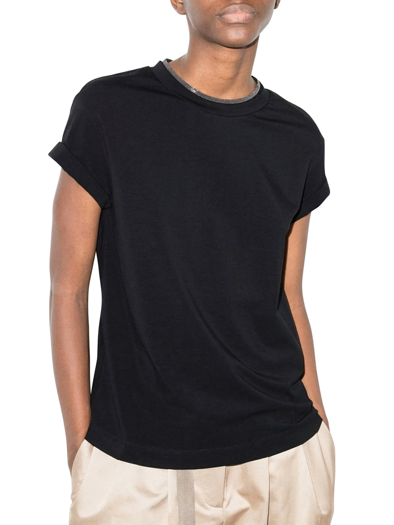 JERSEY T-SHIRT WITH PRECIOUS FAUX LAYERING