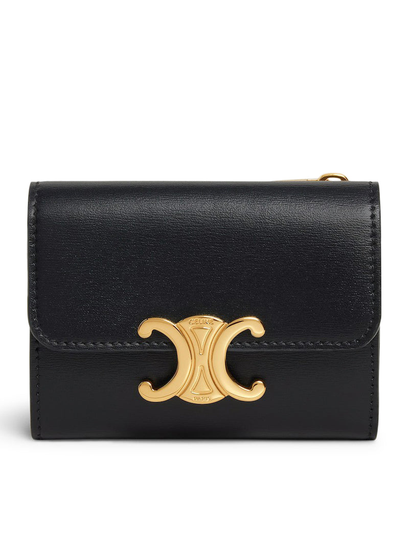TRIOMPHE COMPACT WALLET WITH COIN PURSE IN POLISHED CALFSKIN