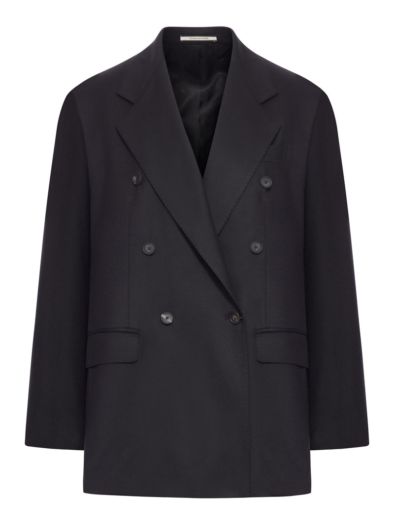 DOUBLE-BREASTED WOOL AND SILK BLAZER