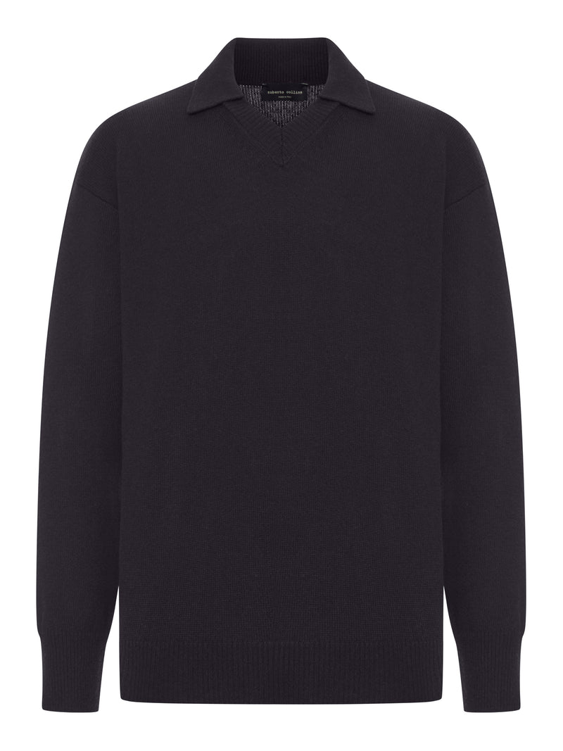 V-NECK WOOL POLO SHIRT