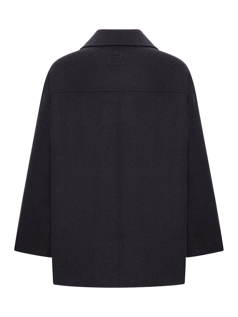 DOUBLE-BREASTED WOOL CABAN COAT