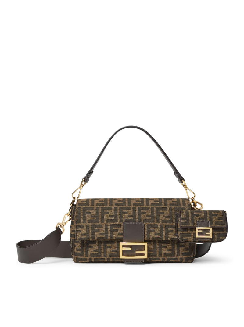 NANO BAGUETTE CHARM CHARM IN BROWN FF JACQUARD FABRIC