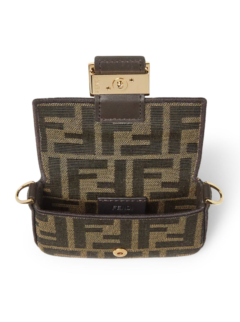 NANO BAGUETTE CHARM CHARM IN BROWN FF JACQUARD FABRIC