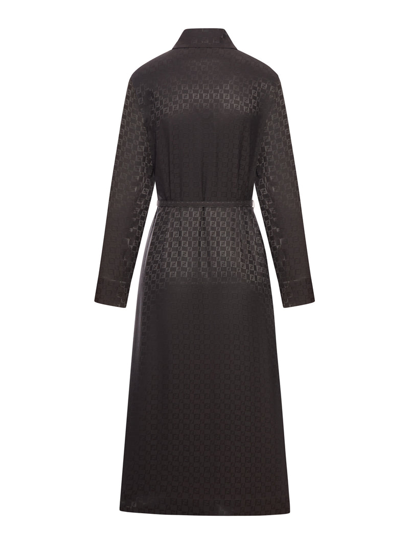 BROWN FF JACQUARD SILK DRESS