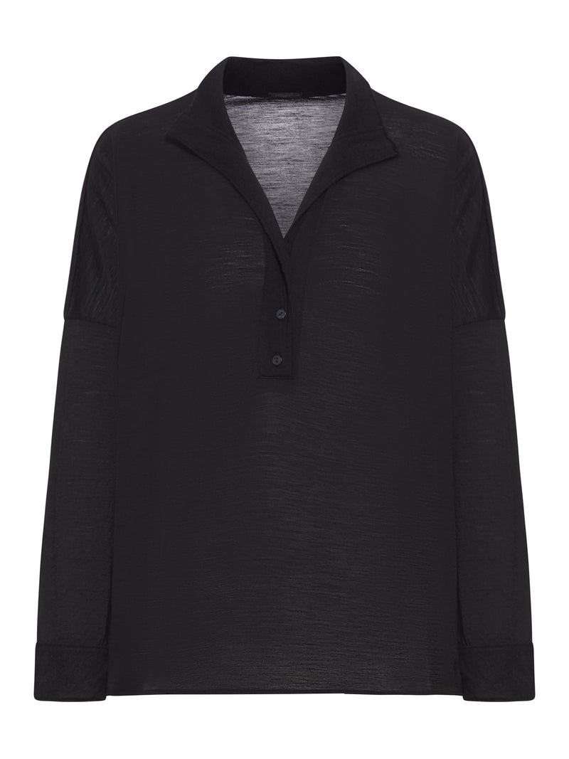 OVERSIZED POLO SHIRT IN WOOL JERSEY WITH BOILED WOOL INSERTS