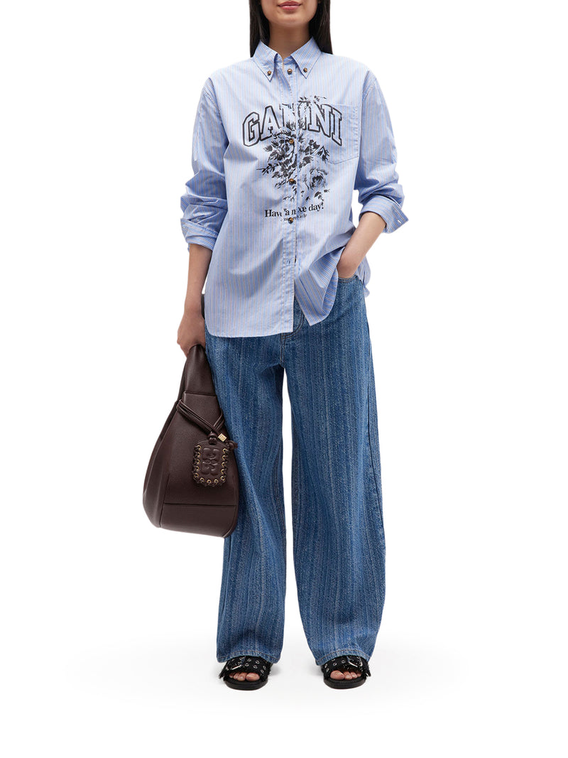 STRIPED COTTON SHIRT WITH PRINT