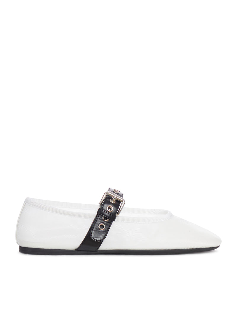 MESH BALLERINAS WITH CONTRASTING LEATHER BUCKLE