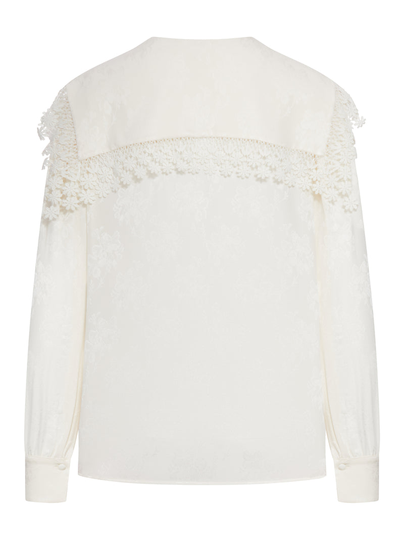 BLOUSE WITH MAXI COLLAR IN SILK JACQUARD AND LACE