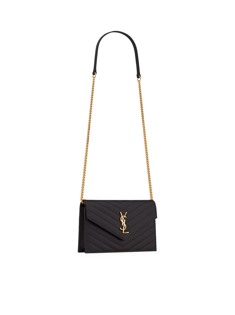 CLASSIC CASSANDRE CHAIN ENVELOPE CLUTCH IN GRAIN DE POUDRE LEATHER