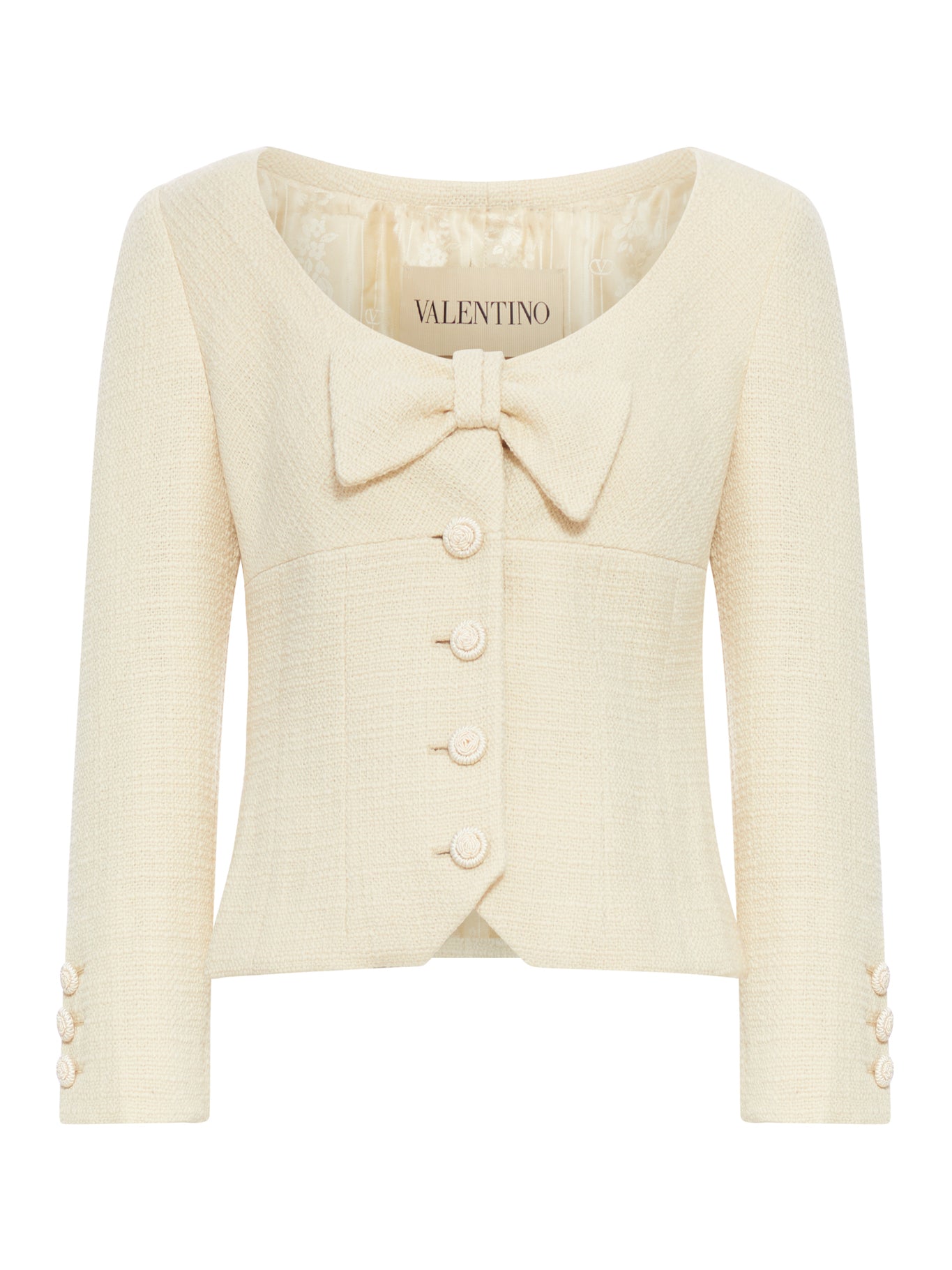 WOOL CREPE JACKET WITH APPLIED BOW